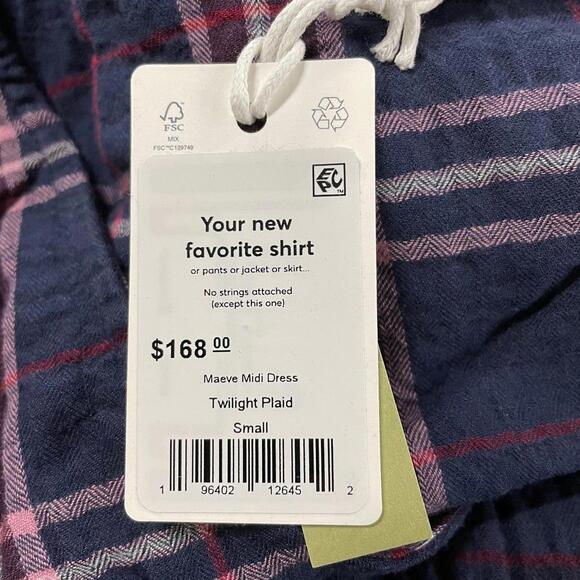 MARINE LAYER Maeve Midi Dress Women's Size S Twighlight Plaid - Picture 10 of 10